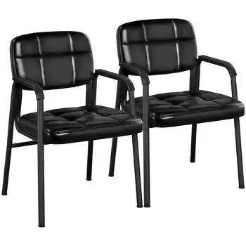 Домашний офисный стул из искусственной кожи с подлокотниками, комплект из 2 предметов, черный