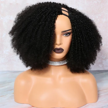 Черный короткий парик с U-образным вырезом, Европейский парик из человеческих волос Remy, кудрявый парик без клея, еврейский Мягкий парик натурального цвета для чернокожих женщин