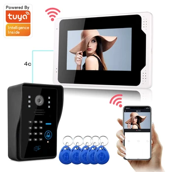 1080P Видеодомофон Tuya Система Беспроводной WiFi Видеодомофон для Домашнего Видеодомофона с Функцией разблокировки идентификатора/пароля