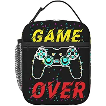 Сумка для ланча Game Over, изолированный портативный многоразовый спортивный ланч-бокс для геймеров с застежкой-молнией для женщин, Мужская сумка для пикника, пляжная сумка для ланча
