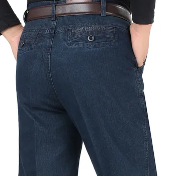 Новое поступление, мужские джинсы-стрейч, весна-осень, мужские повседневные джинсовые брюки из высококачественного хлопка обычной посадки, темно-синие мешковатые брюки