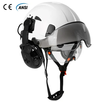 Защитный шлем с наушниками Bluetooth Двойные козырьки для инженера Конструкция из АБС-пластика с рисунком из углеродного волокна Каска для защиты головы