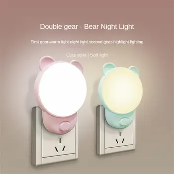 Ночник с медведем, двухцветный, теплый, белый, светильник для сна ребенка, встроенный в прикроватную тумбочку для спальни, светильник для внутреннего освещения