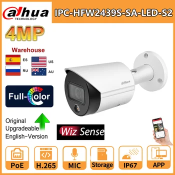 4-мегапиксельная Цветная Ночная камера Dahua IPC-HFW2439S-SA-LED-S2, Полноцветная система безопасности PoE, Встроенный микрофон, слот для SD-карты, Видеонаблюдение