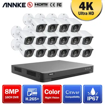 ANNKE 4K HD 16CH DVR Комплект H.265 + Камера Видеонаблюдения Система Безопасности 8MP Система Видеонаблюдения ИК Наружного Ночного Видения Комплекты Видеонаблюдения