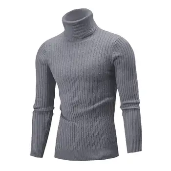 Осенне-зимний Мужской свитер с высоким воротом, приталенный повседневный стильный вариант многослойности, однотонный повседневный свитер с длинными рукавами