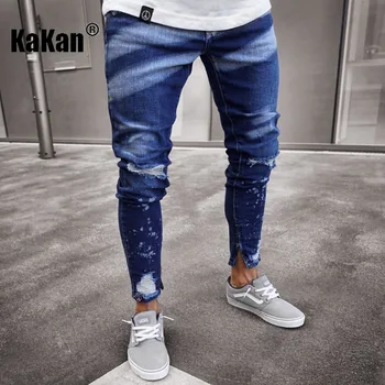 Kakan - Новые мужские джинсы с потертостями в Европе и Америке, персонализированные облегающие брюки на молнии для маленьких ног K16-820