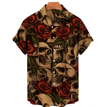Гавайская рубашка, мешковатый мужской топ 5xl с 3D принтом черепа, мужская модная мужская рубашка 2022, новая дышащая летняя рубашка с короткими рукавами