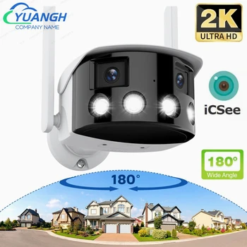 iCSee 2K 4MP WIFI, камера с двумя объективами, Открытый 180-градусный обзор, Цветное ночное видение, AI, обнаружение человека, Беспроводная IP-камера безопасности