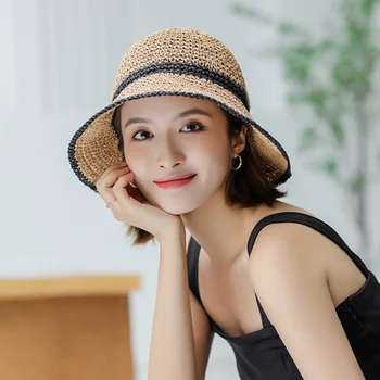 Новая цветная соломенная шляпа, вязаная крючком, женские летние праздничные пляжные шляпы, женская корейская версия, купольная складная солнцезащитная кепка Mujer