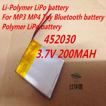 452030 Li-Po 3,7 В 200 мАч, литий-полимерный LiPo аккумулятор для MP3 MP4 игрушки, Bluetooth полимерный