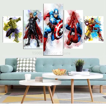 5 предметов, акварель Marvel, Плакат супергероя 