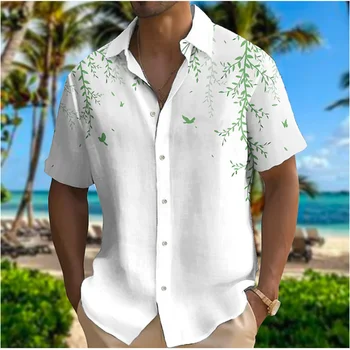 2023 nouveau hommes chemise imprimé feuilles brisées revers chemise manches courtes hommes mode Casual Soft Hawaiian shirt