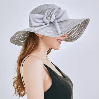 Новые винтажные Элегантные солнцезащитные шляпы из органзы с цветочным узором, женская свадебная вечеринка, Гибкая церковная шляпа для женщин, Летние пляжные кепки с защитой от ультрафиолета