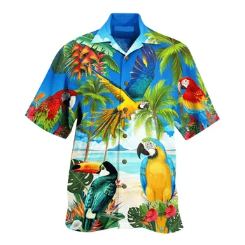Новая мужская рубашка для мужчин, Рубашки с коротким рукавом и животным принтом, Летний Свободный топ с V-образным вырезом, Модная гавайская мужская одежда оверсайз 5xl