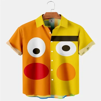 Гавайская новая мужская рубашка с коротким рукавом и 3D принтом, пляжный воротник-поло с мультяшным рисунком, модный летний топ большого размера