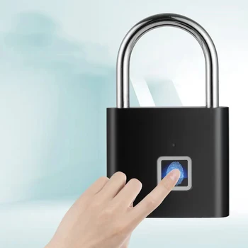 Дверной замок Smart Padlock без ключа Разблокировка за 0,35 секунды Портативный противоугонный замок с отпечатками пальцев USB-аккумуляторный замок для ящика с отпечатками пальцев
