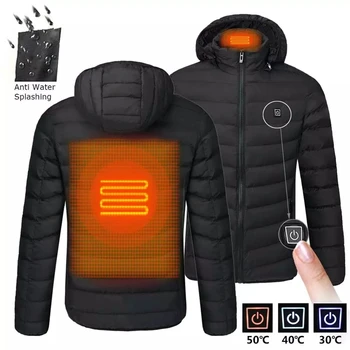 Мужские Зимние теплые куртки с USB-подогревом NWE, умный термостат, однотонная одежда с капюшоном и подогревом, водонепроницаемая походная куртка на открытом воздухе