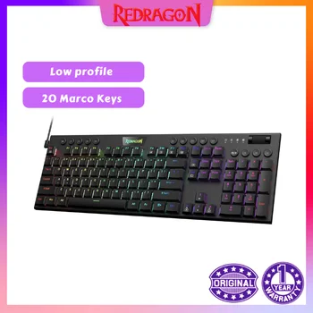 Механическая клавиатура Redragon K619 Horus RGB, проводные игровые низкопрофильные колпачки для клавиш, Поддерживается программное обеспечение Red Switch Pro