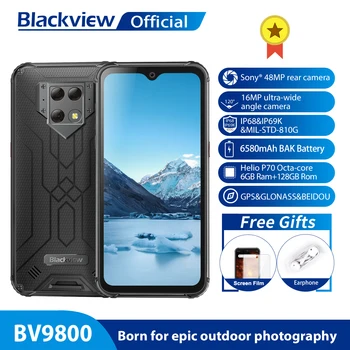 Blackview BV9800 Helio P70 Android 9,0 6 ГБ + 128 ГБ Смартфон 48 Мп Камера заднего Вида IP68 Водонепроницаемый 6580 мАч 6,3 