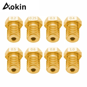 Сопло экструдера Aokin для 3D-принтера для E3D V5 V6 M6 с резьбой 0,25 0,3 0,4 0,5 0,6 0,8 1,0 мм для нити накала 1,75 мм 3,0 мм