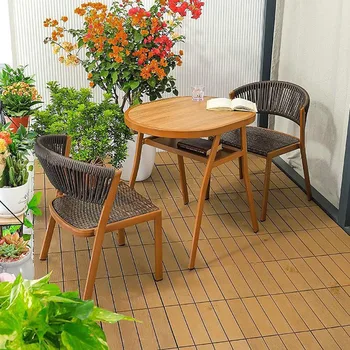 Стул Открытый Балконный Ротанговый стул Набор из трех предметов Эргономичный Дизайн Простое и повседневное хранение Чайный столик Удобный