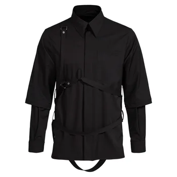 Две темно-черные мужские рубашки в японском стиле, Весенне-Осенняя Модная Уличная одежда, Мужская сорочка для подиума, вечеринки, ночного клуба
