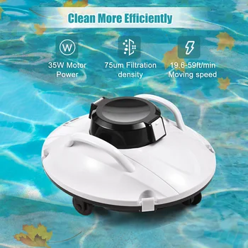 Беспроводной робот-пылесос для бассейна, 35 Вт, всасывание длится 90 минут со светодиодным индикатором для наземного/надземного бассейна